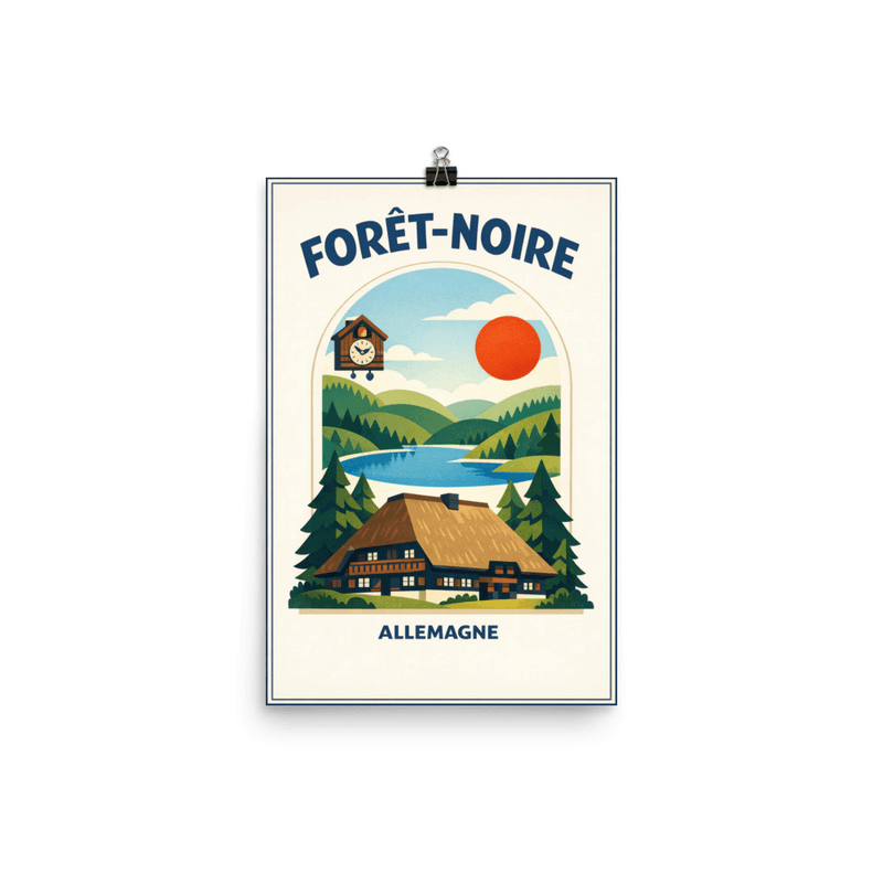 Affiche vintage Forêt-Noire – Poster de voyage rétro, Châlet et Paysage de Sapins, ALLEMAGNE