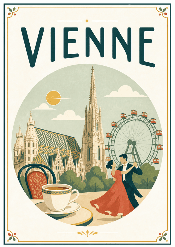 Affiche vintage Vienne – Poster de voyage rétro, Vienne, Autriche, EUROPE