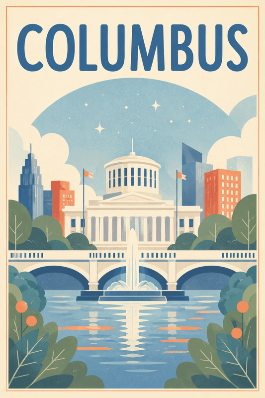 Affiche vintage Columbus – Poster de voyage rétro, Columbus, États-Unis, AMÉRIQUE DU NORD
