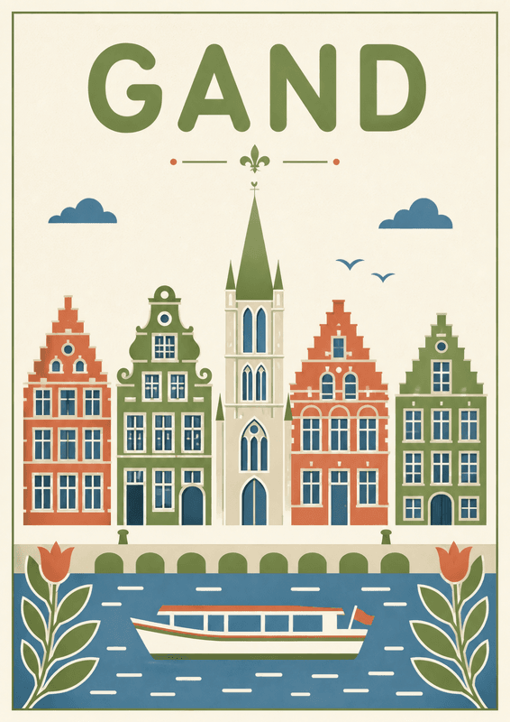 Affiche vintage Gand – Poster de voyage rétro, Gand, Belgique, EUROPE