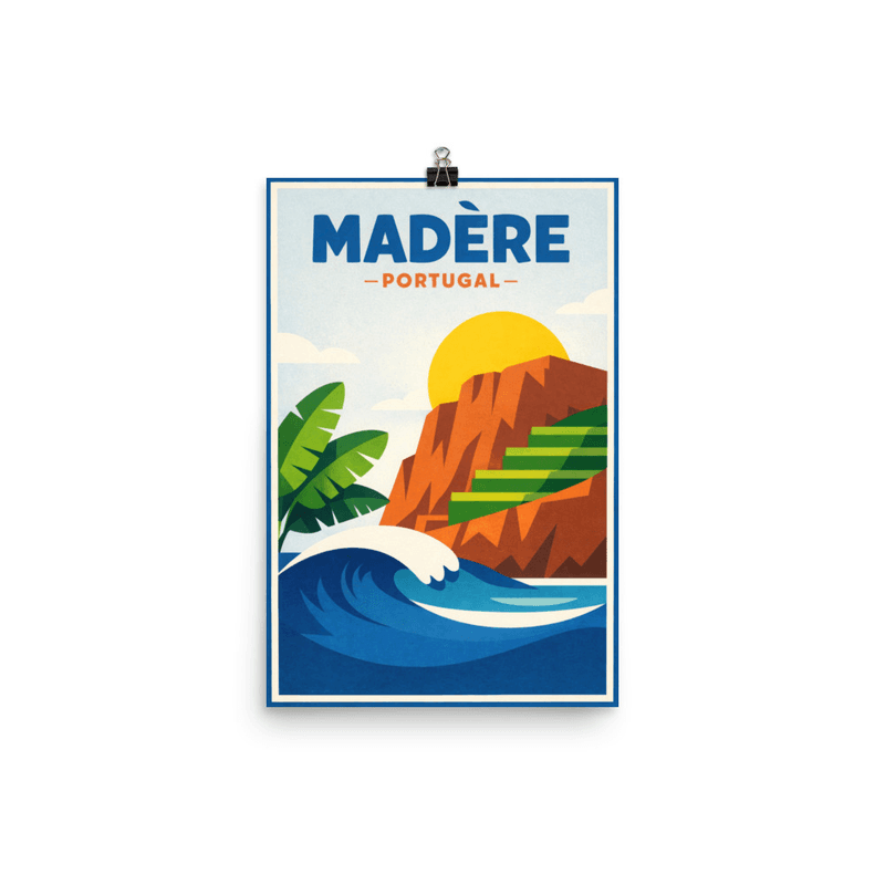 Affiche vintage Madère – Poster de voyage rétro, Île Fleurie, Falaises, Atlantique, Portugal