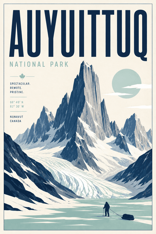 Affiche vintage Auyuittuq National Park – Poster de voyage rétro, Auyuittuq National Park, Canada, AMÉRIQUE DU NORD