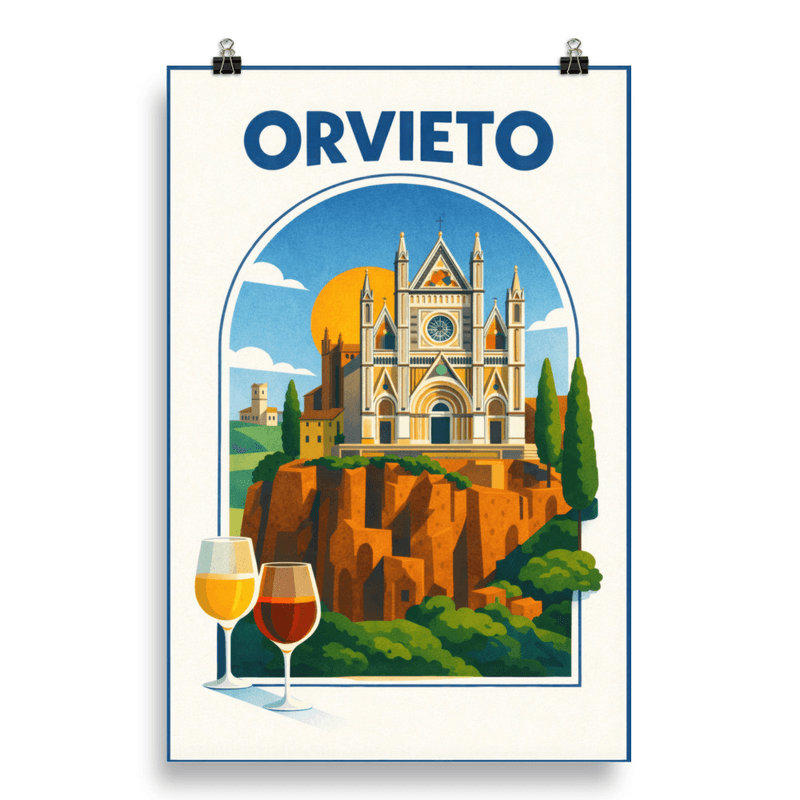 Affiche vintage Orvieto – Poster de voyage rétro, Dôme, Vin Orvieto, Ombrie, Italie