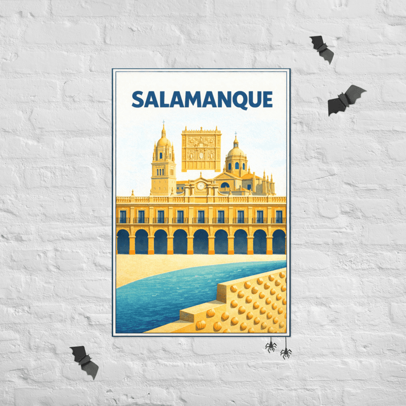 Affiche vintage Salamanque – Poster de voyage rétro, Cathédrale, Castille-et-León, Espagne