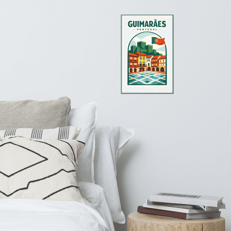 Affiche vintage Guimarães – Poster de voyage rétro, Berceau de la Nation, Château, Minho, Portugal