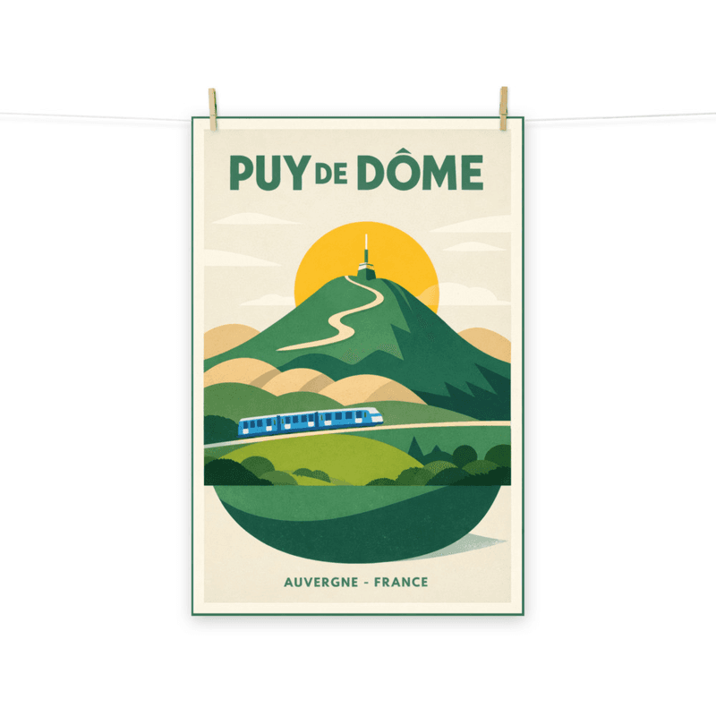 Affiche vintage Puy de Dôme – Poster de voyage rétro, Volcan, Auvergne, France