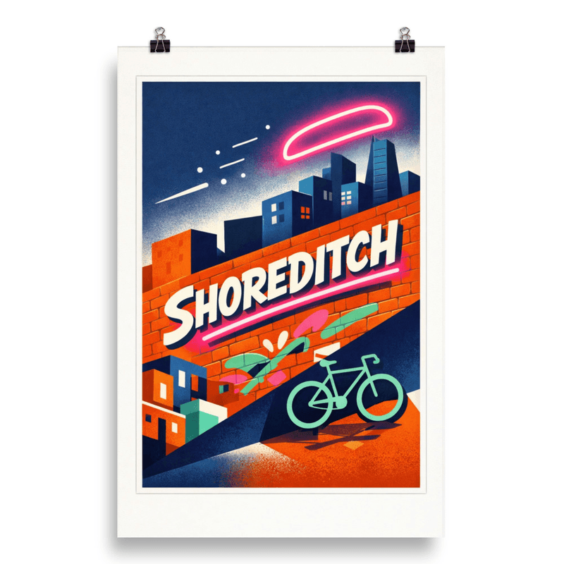 Affiche vintage Shoreditch – Poster de voyage rétro, street art et quartier créatif de Londres, Angleterre