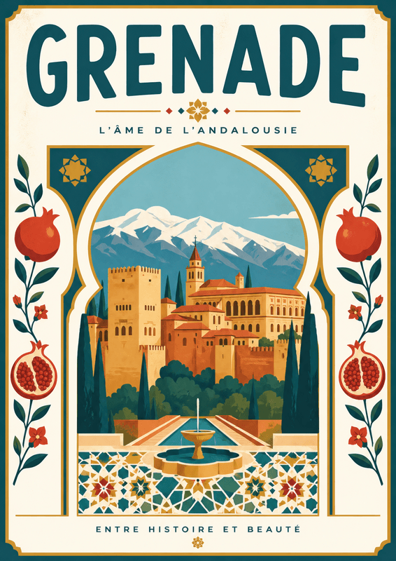 Affiche vintage Grenade – Poster de voyage rétro, Grenade, Espagne, EUROPE