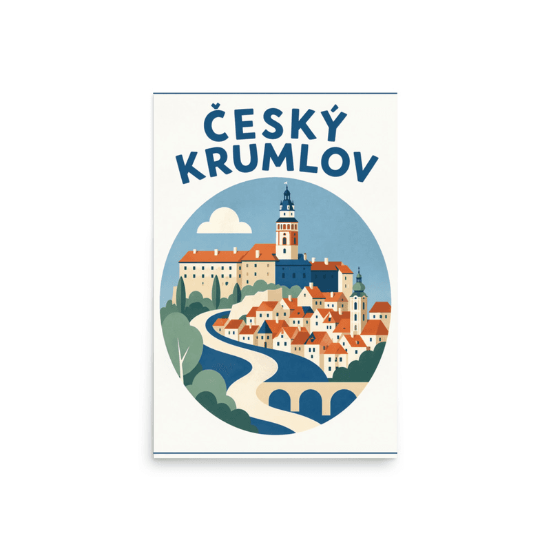 Affiche vintage Český Krumlov – Poster de voyage rétro, Château Médiéval et Vltava, TCHEQUIE