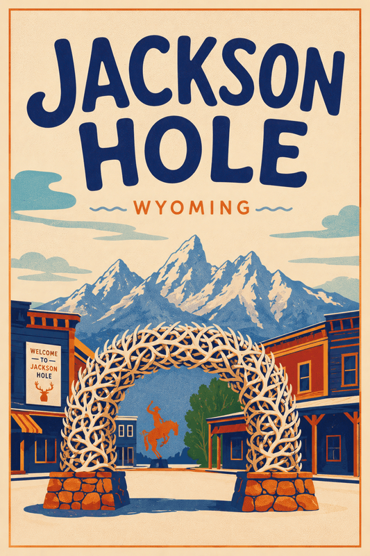 Affiche vintage Jackson Hole – Poster de voyage rétro, Jackson Hole, États-Unis, AMÉRIQUE DU NORD