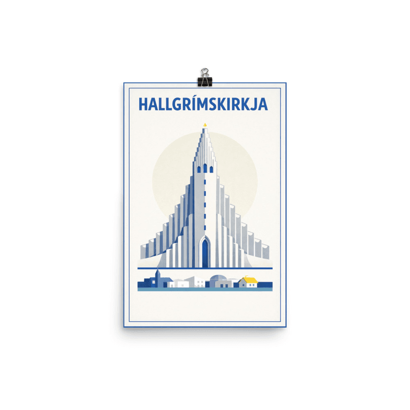 Affiche vintage Hallgrímskirkja – Poster de voyage rétro, Cathédrale de Reykjavík, Iceland