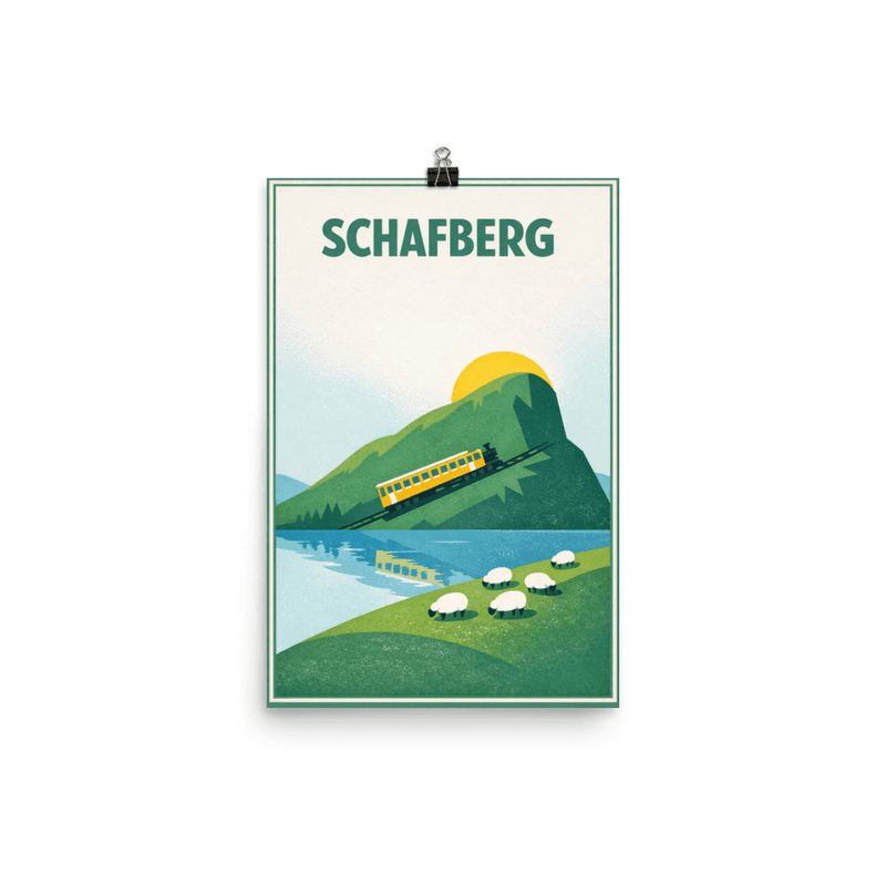 Affiche vintage Schafberg – Poster de voyage rétro, Train Crémaillère et Lac, AUTRICHE