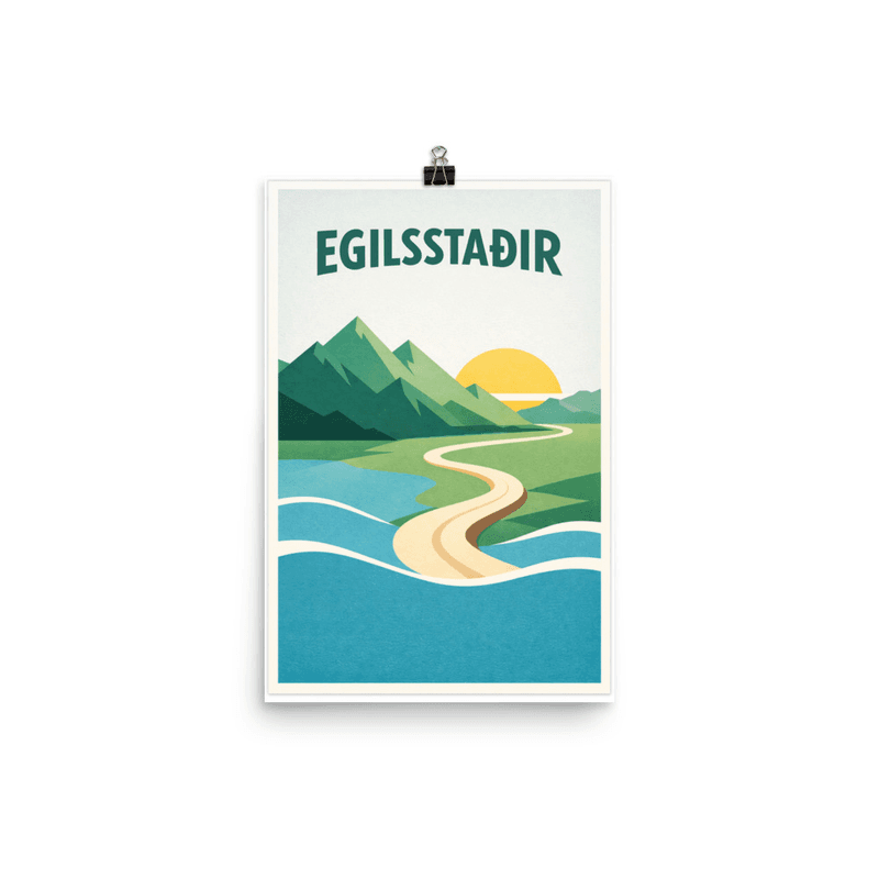 Affiche vintage Egilsstaðir – Poster de voyage rétro, Montagnes et Rivières, Iceland