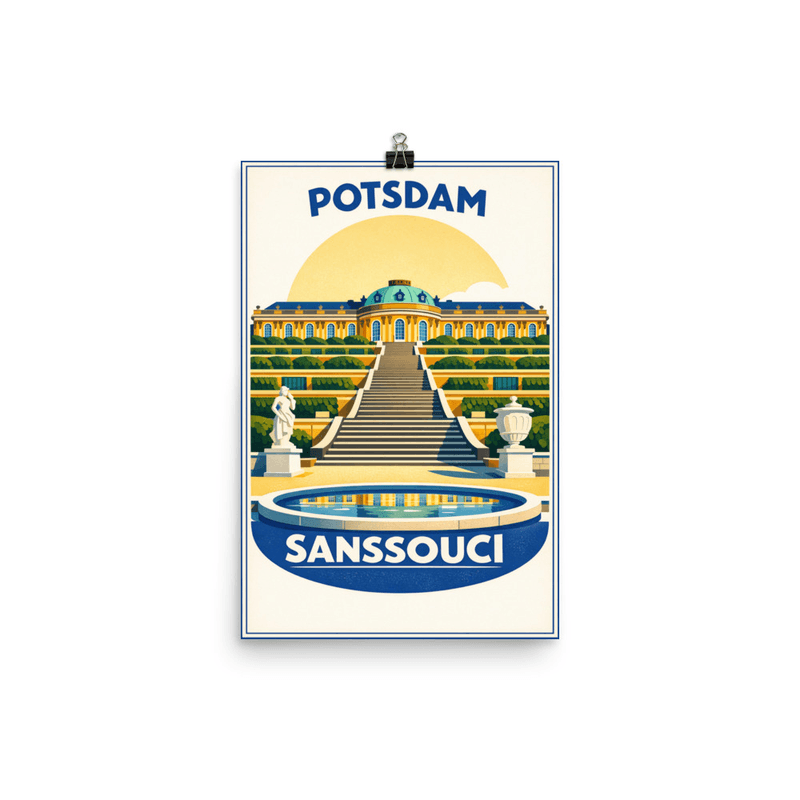 Affiche vintage Potsdam – Poster de voyage rétro, Palais de Sanssouci et Jardins, ALLEMAGNE