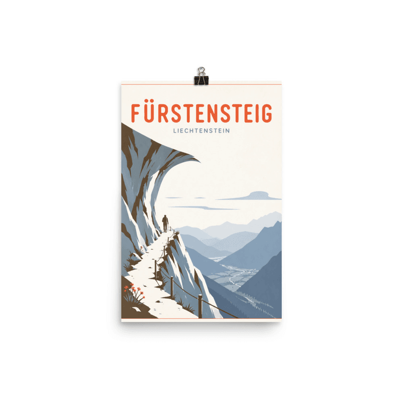 Affiche vintage Fürsteig – Poster de voyage rétro, Randonnée Montagne et Sentier Alpin, Liechtenstein