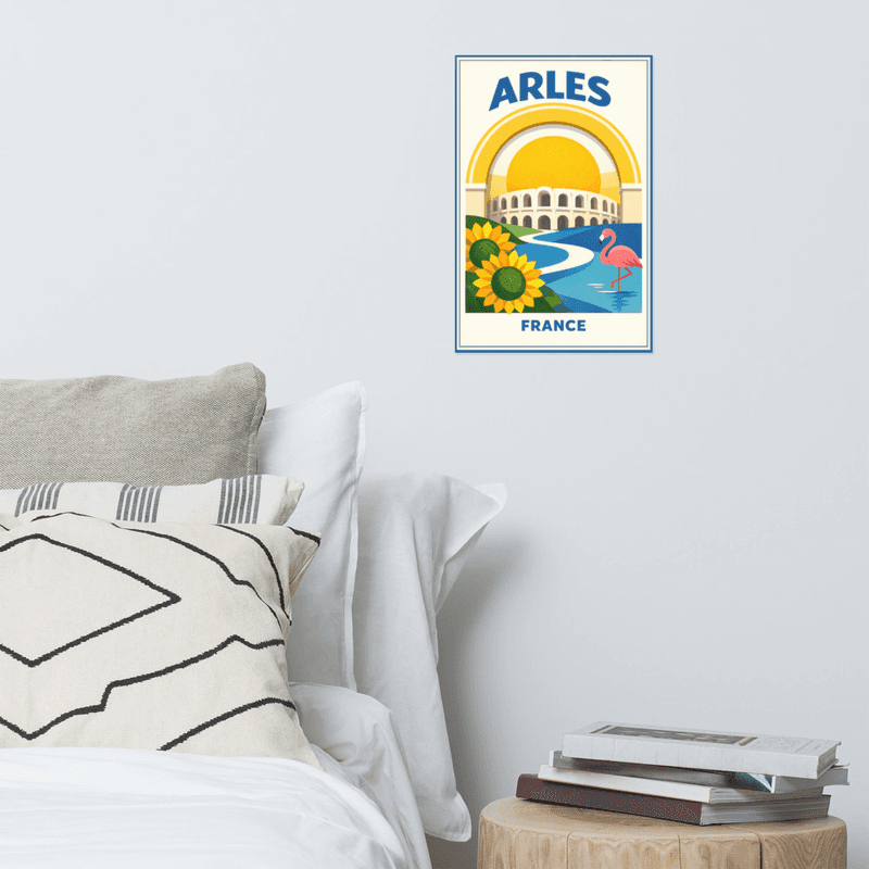Affiche vintage Arles – Poster de voyage rétro, Amphithéâtre, Camargue, Provence, France