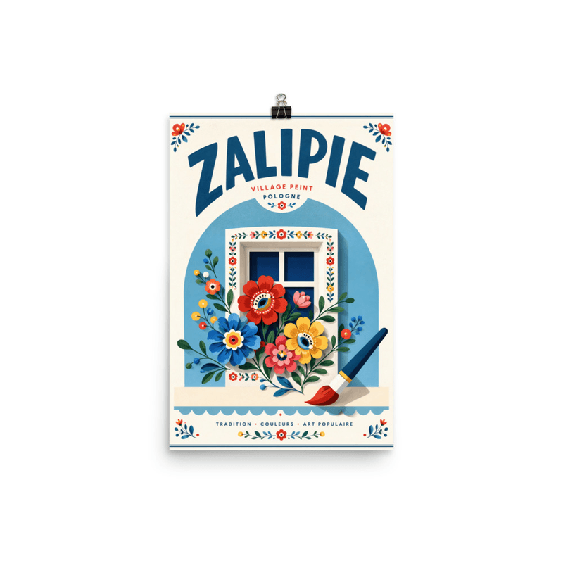 Affiche vintage Zalipie – Poster de voyage rétro, Village Peint et Art Floral, POLOGNE