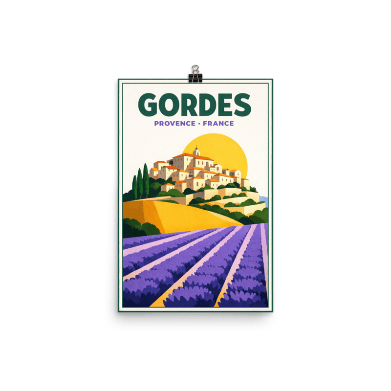 Affiche vintage Gordes – Poster de voyage rétro, Village perché, Luberon, Vaucluse, Provence, France
