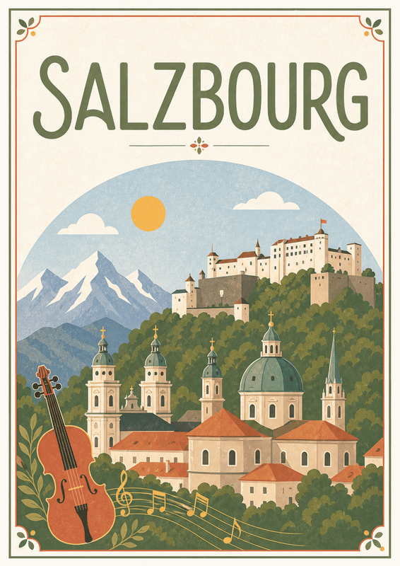 Affiche vintage Salzbourg – Poster de voyage rétro, Salzbourg, Autriche, EUROPE