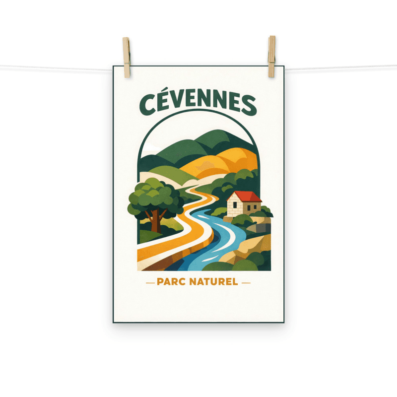 Affiche vintage Cévennes – Poster de voyage rétro, Parc Naturel, Vallée, Occitanie, France