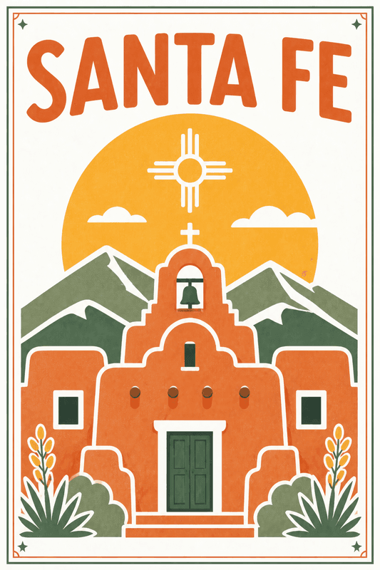 Affiche vintage Santa Fe – Poster de voyage rétro, Santa Fe, États-Unis, AMÉRIQUE DU NORD