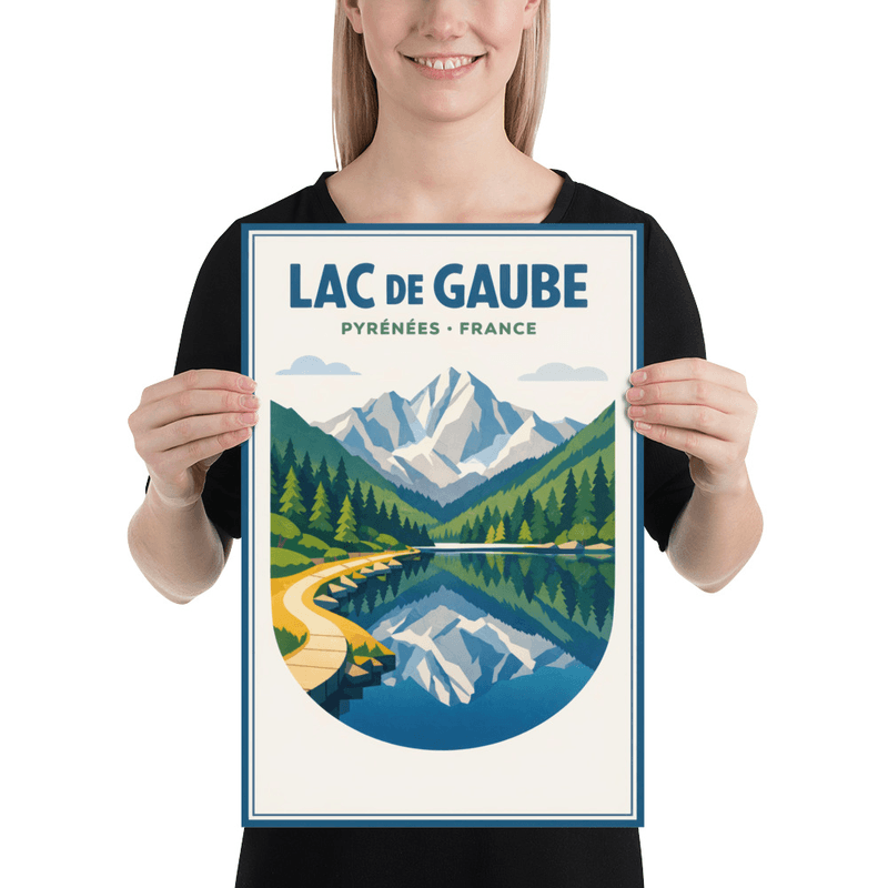 Affiche vintage Lac de Gaube – Poster de voyage rétro, Montagne, Pyrénées, France