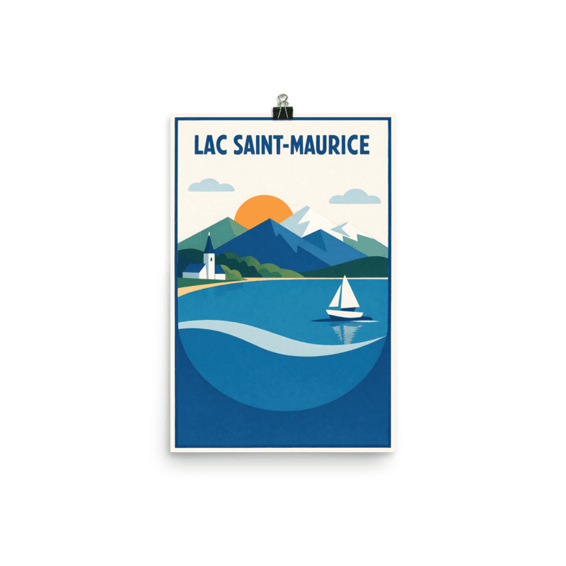 Affiche vintage Lac Saint-Maurice – Poster de voyage rétro, Paysage de montagne, Voile, Espagne