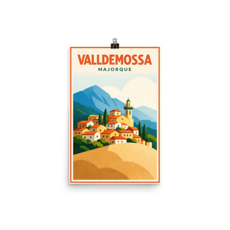 Affiche vintage Valldemossa Majorque – Poster de voyage rétro, Village médiéval, Îles Baléares, Espagne