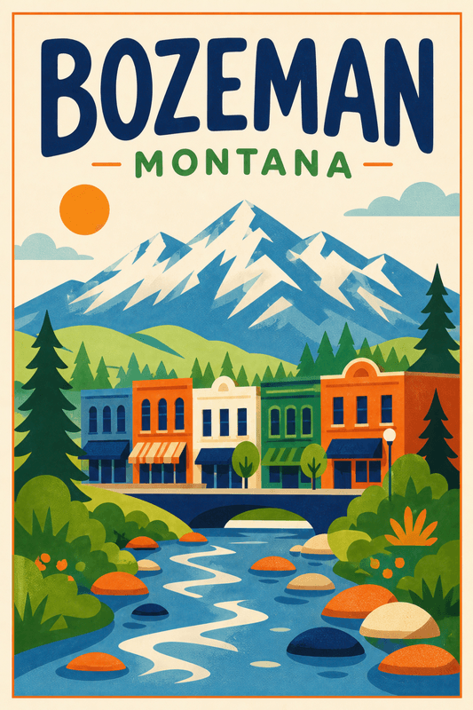 Affiche vintage Bozeman – Poster de voyage rétro, Bozeman, États-Unis, AMÉRIQUE DU NORD