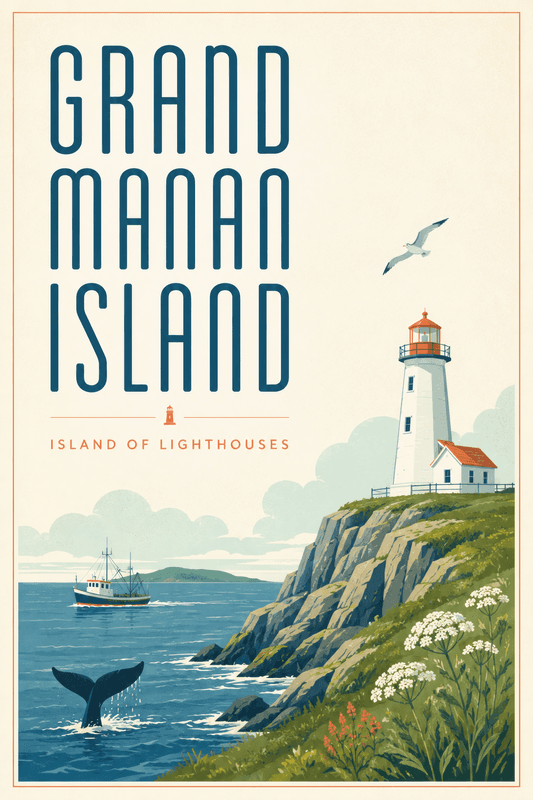 Affiche vintage Grand Manan Island – Poster de voyage rétro, Grand Manan Island, Canada, AMÉRIQUE DU NORD