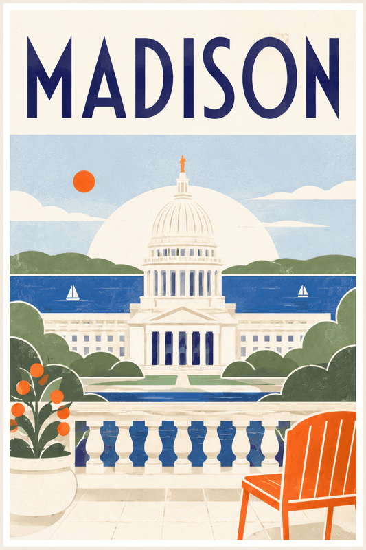 Affiche vintage Madison – Poster de voyage rétro, Madison, États-Unis, AMÉRIQUE DU NORD