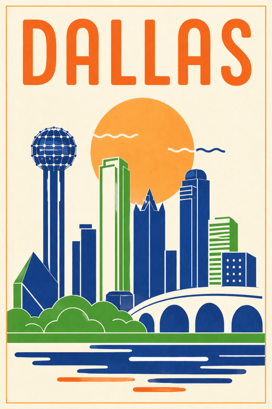 Affiche vintage Dallas – Poster de voyage rétro, Dallas, États-Unis, AMÉRIQUE DU NORD