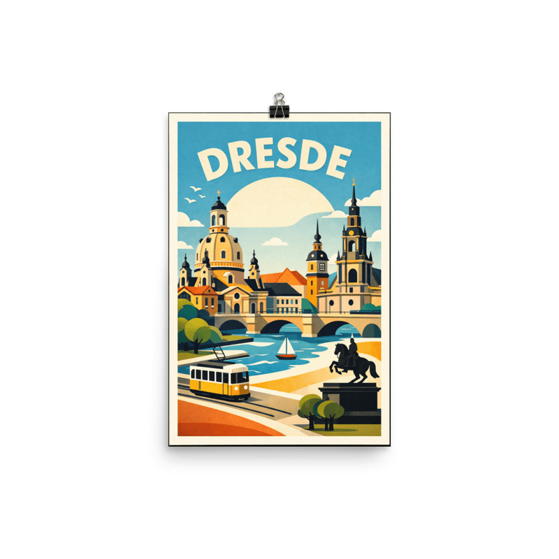 Affiche vintage Dresde – Poster de voyage rétro, Frauenkirche et Zwinger, ALLEMAGNE
