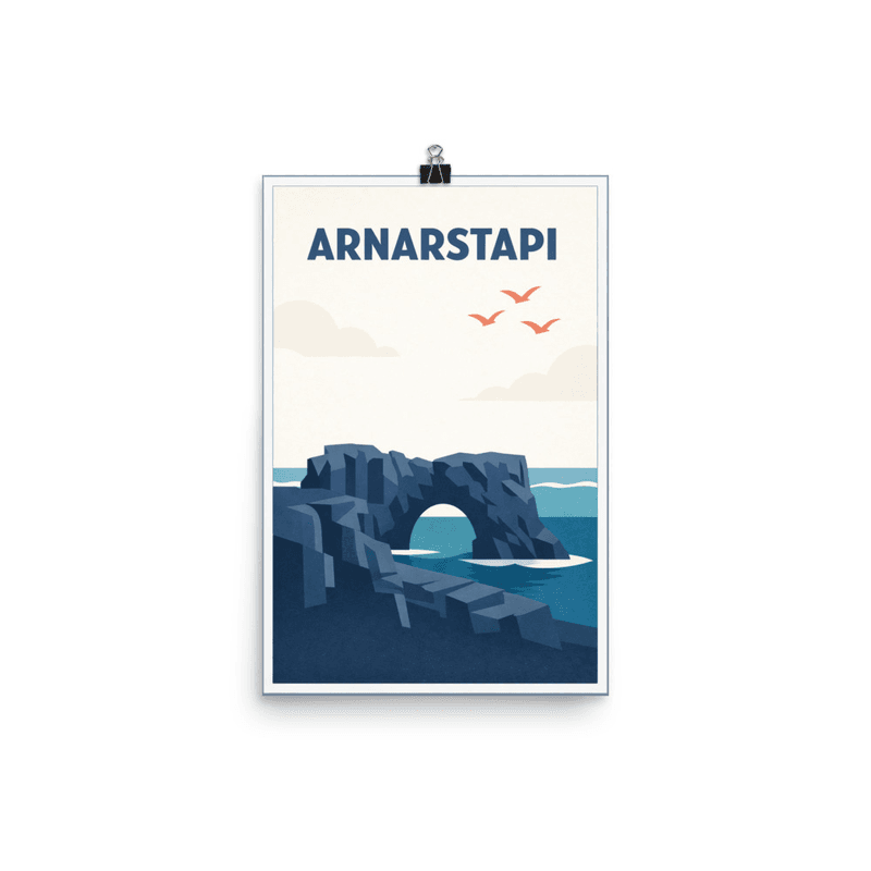 Affiche vintage Arnarstapi – Poster de voyage rétro, Arche Rocheuse de Snæfellsnes, Iceland