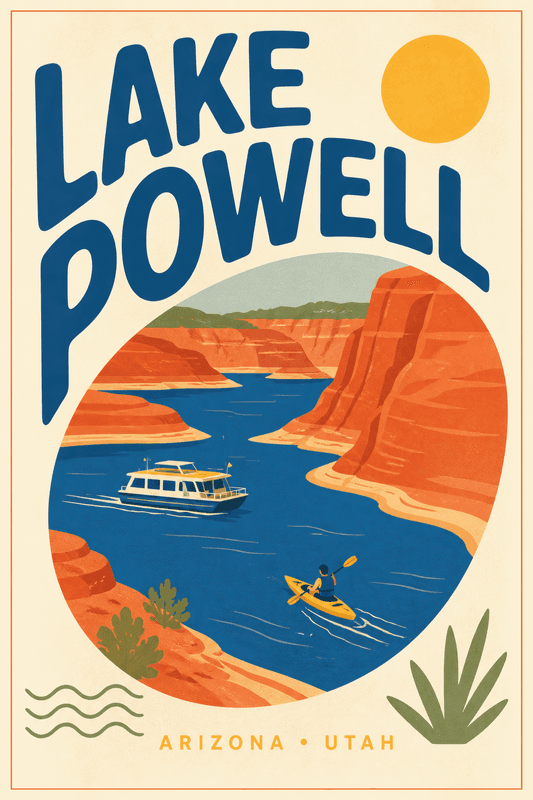 Affiche vintage Lake Powell – Poster de voyage rétro, Lake Powell, États-Unis, AMÉRIQUE DU NORD