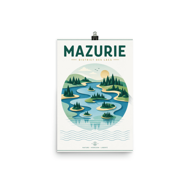 Affiche vintage Mazurie – Poster de voyage rétro, District des Lacs et Forêts, POLOGNE
