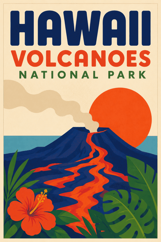 Affiche vintage Hawaiʻi Volcanoes National Park – Poster de voyage rétro, Hawaiʻi Volcanoes National Park, États-Unis, AMÉRIQUE DU NORD