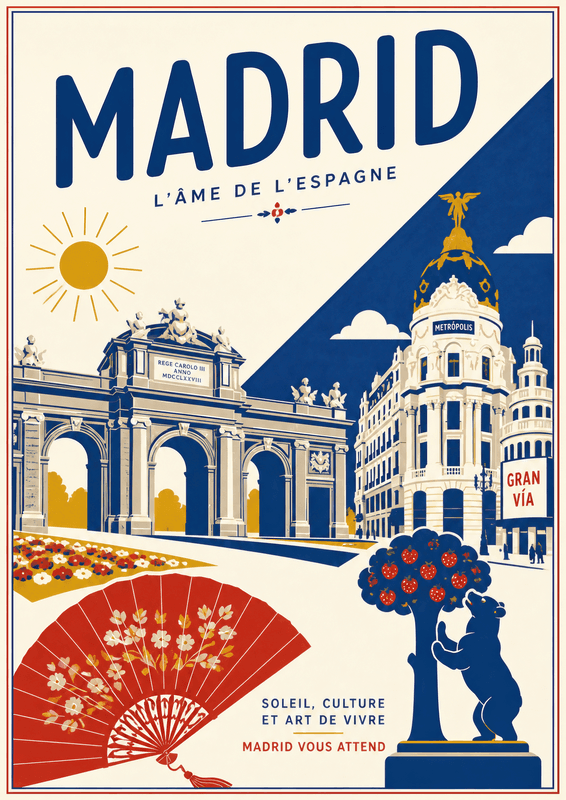 Affiche vintage Madrid – Poster de voyage rétro, Madrid, Espagne, EUROPE