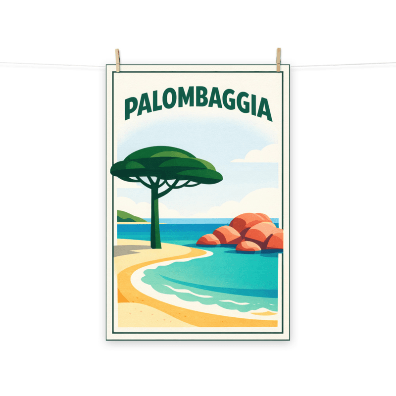 Affiche vintage Palombaggia – Poster de voyage rétro, Plage de Corse, France