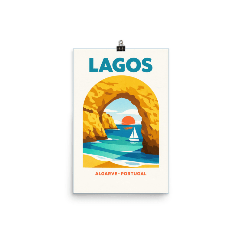 Affiche vintage Lagos – Poster de voyage rétro, Falaises Dorées, Arche, Algarve, Portugal