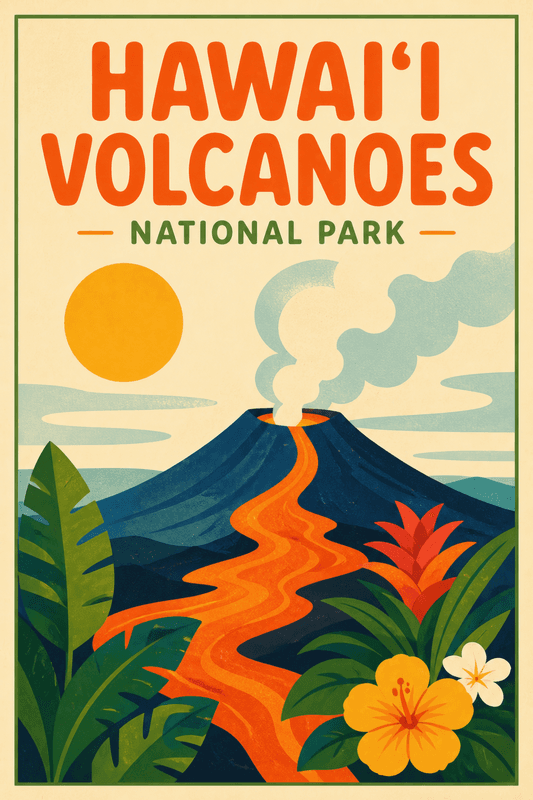 Affiche vintage Hawaiʻi Volcanoes National Park – Poster de voyage rétro, Hawaiʻi Volcanoes National Park, États-Unis, AMÉRIQUE DU NORD