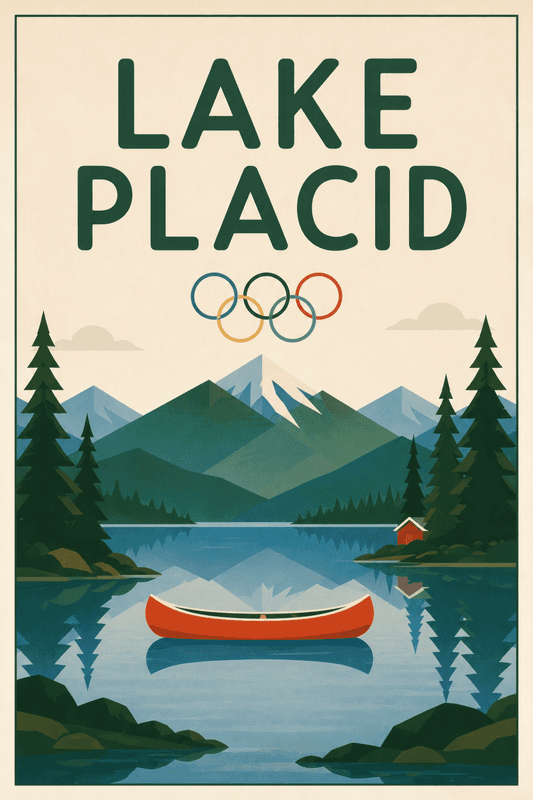 Affiche vintage Lake Placid – Poster de voyage rétro, Lake Placid, États-Unis, AMÉRIQUE DU NORD