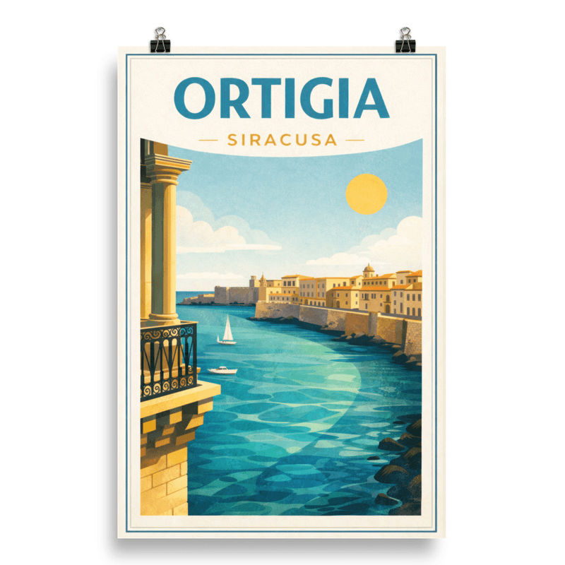 Affiche vintage Ortigia Siracusa – Poster de voyage rétro, Vieille ville, Sicile, Italie