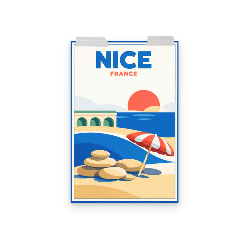 Affiche vintage Nice – Poster de voyage rétro, Promenade des Anglais, Côte d'Azur, France
