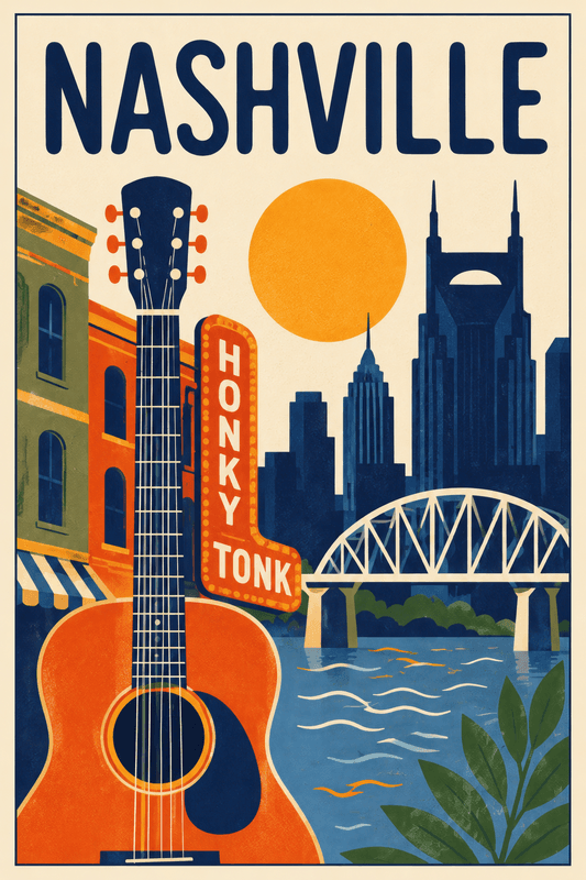 Affiche vintage Nashville – Poster de voyage rétro, Nashville, États-Unis, AMÉRIQUE DU NORD