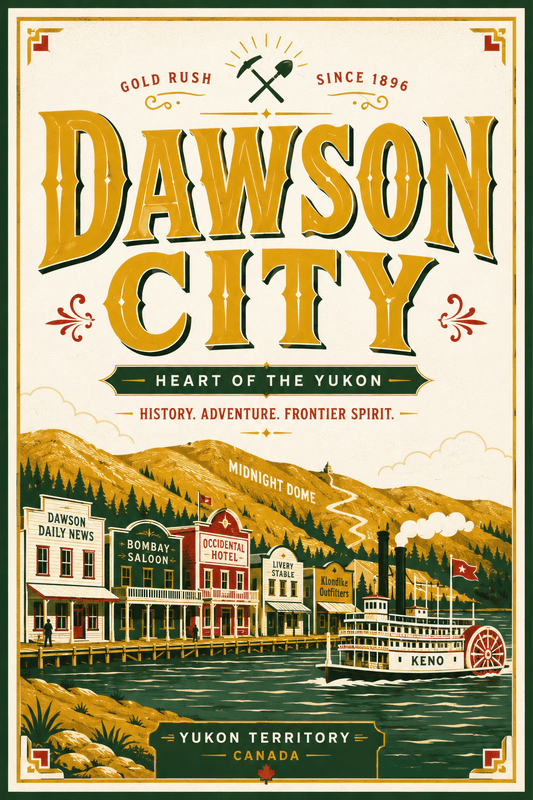 Affiche vintage Dawson City – Poster de voyage rétro, Dawson City, Canada, AMÉRIQUE DU NORD