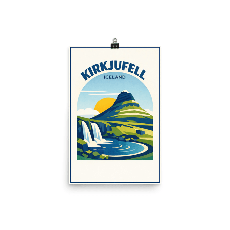 Affiche vintage Kirkjufell – Poster de voyage rétro, Montagne Icônique et Cascade, Iceland