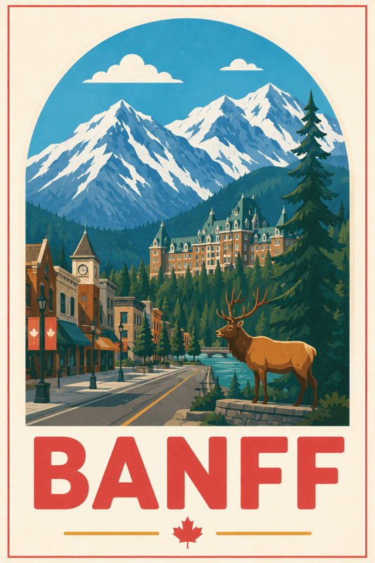 Affiche vintage Banff – Poster de voyage rétro, Banff, Canada, AMÉRIQUE DU NORD