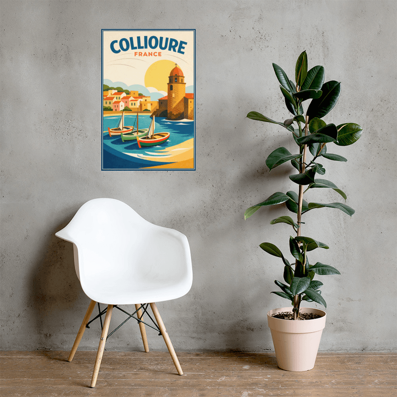 Affiche vintage Collioure – Poster de voyage rétro, Port catalan, Roussillon, Pyrénées-Orientales, France