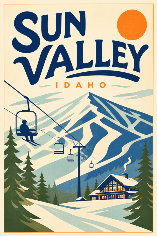 Affiche vintage Sun Valley – Poster de voyage rétro, Sun Valley, États-Unis, AMÉRIQUE DU NORD